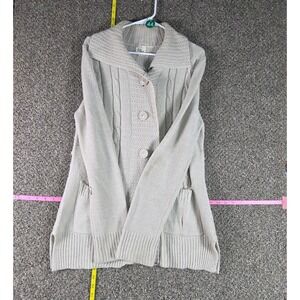 Effeci Cardigan Sweater Womens L Beige Cable Knit Shawl Collar Button Pockets